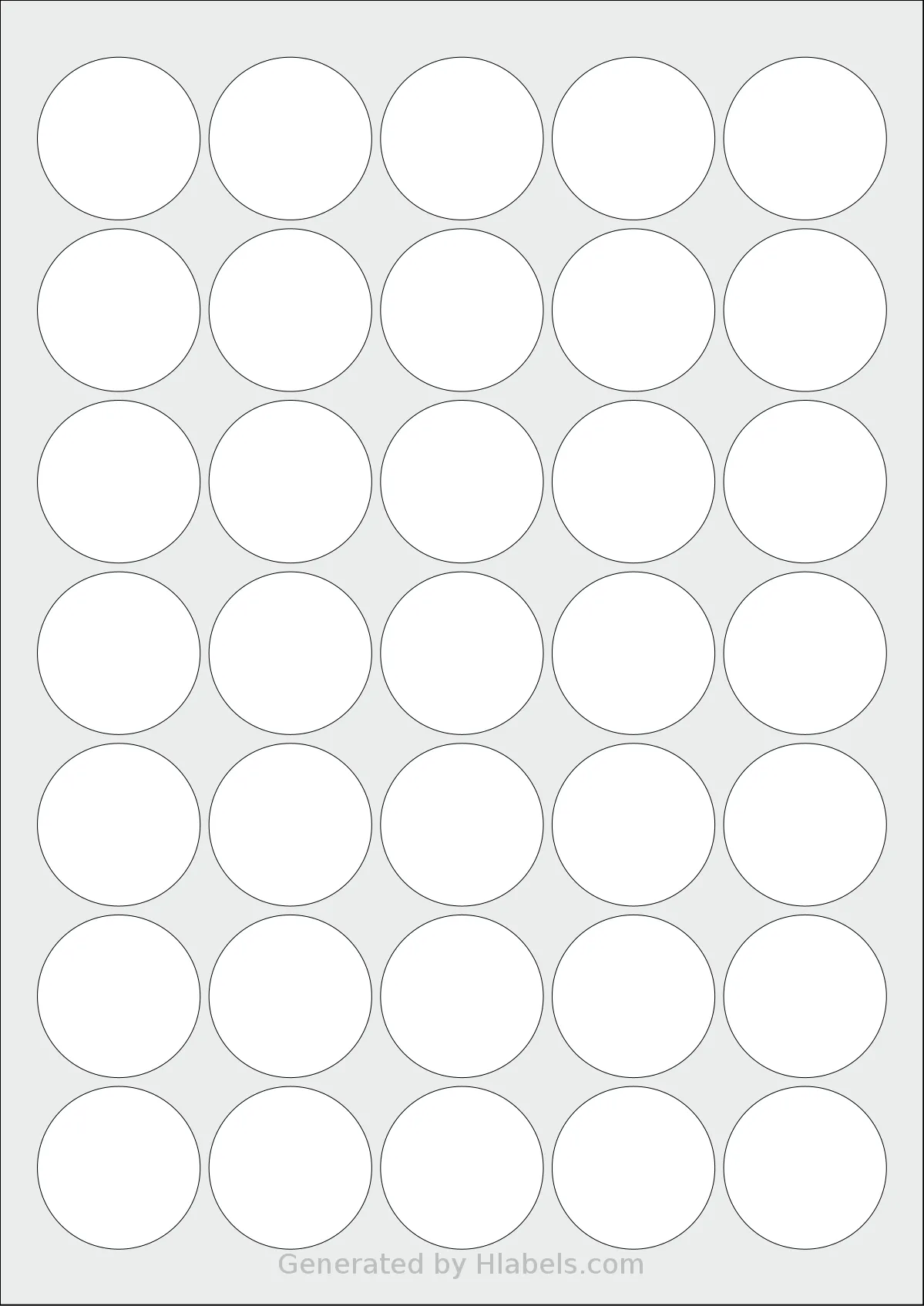 Flexilabels® FC37 template with 35 circle labels per sheet, each 37 millimeter in diameter, on A4-size adhesive blank label sheets.