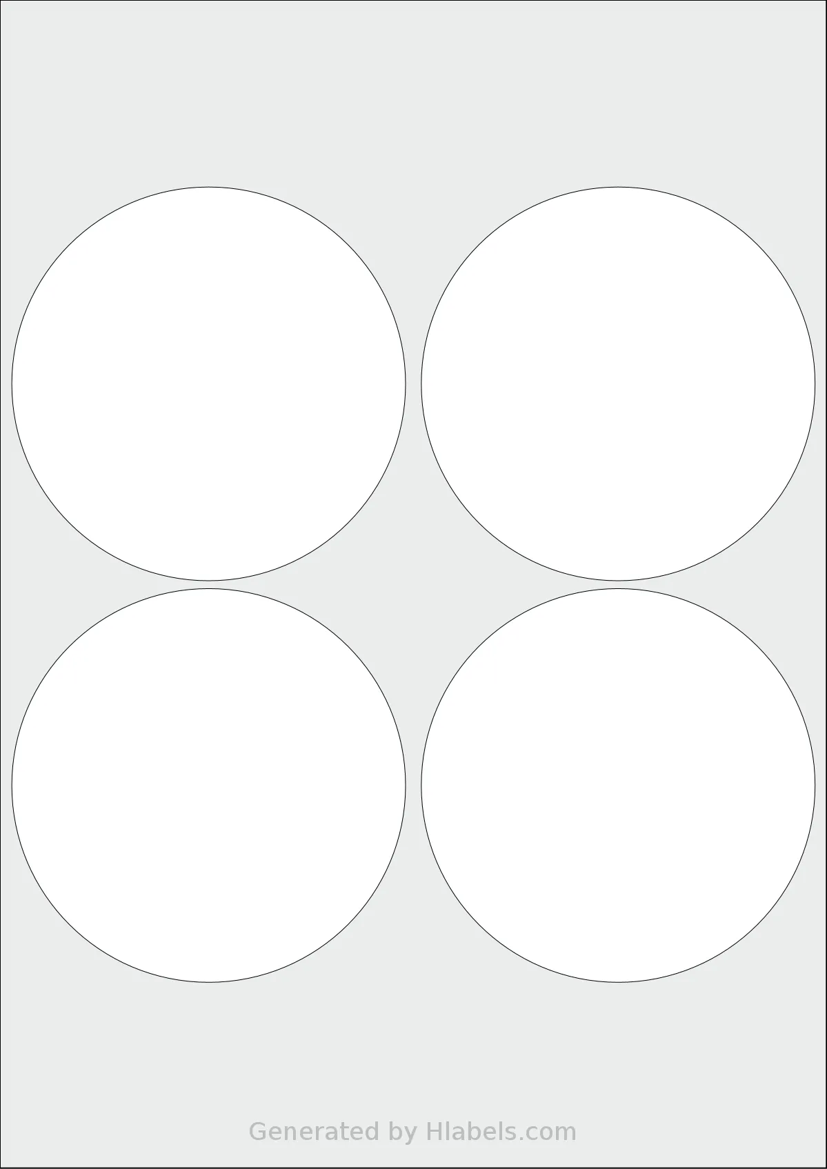 Flexilabels® FC4 template with 4 circle labels per sheet, each 100 millimeter in diameter, on A4-size adhesive blank label sheets.