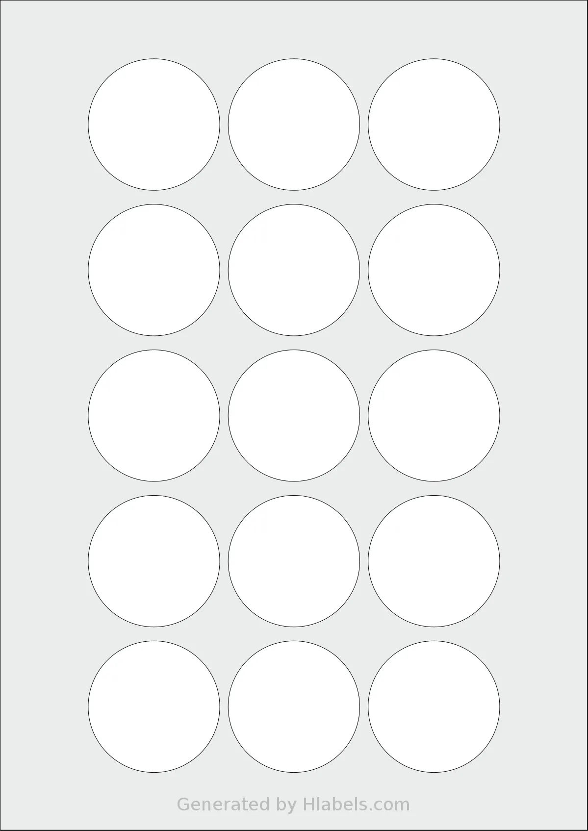 Flexilabels® FC47 template with 15 circle labels per sheet, each 47 millimeter in diameter, on A4-size adhesive blank label sheets.