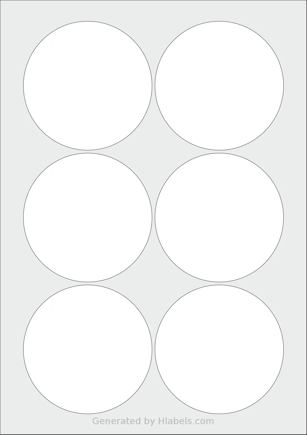 Flexilabels® FC6 template with 6 circle labels per sheet, each 88 millimeter in diameter, on A4-size adhesive blank label sheets.