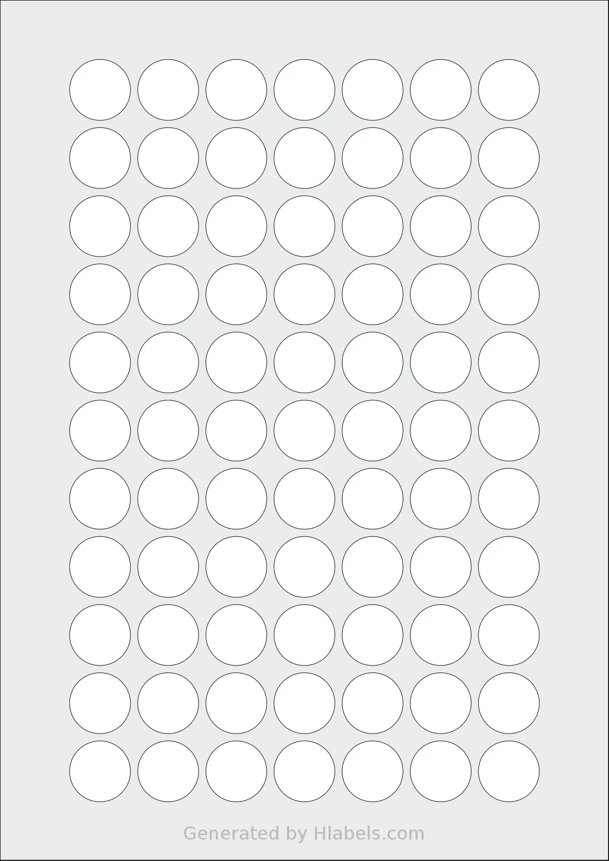 Flexilabels® FC77 template with 77 circle labels per sheet, each 21 millimeter in diameter, on A4-size adhesive blank label sheets.