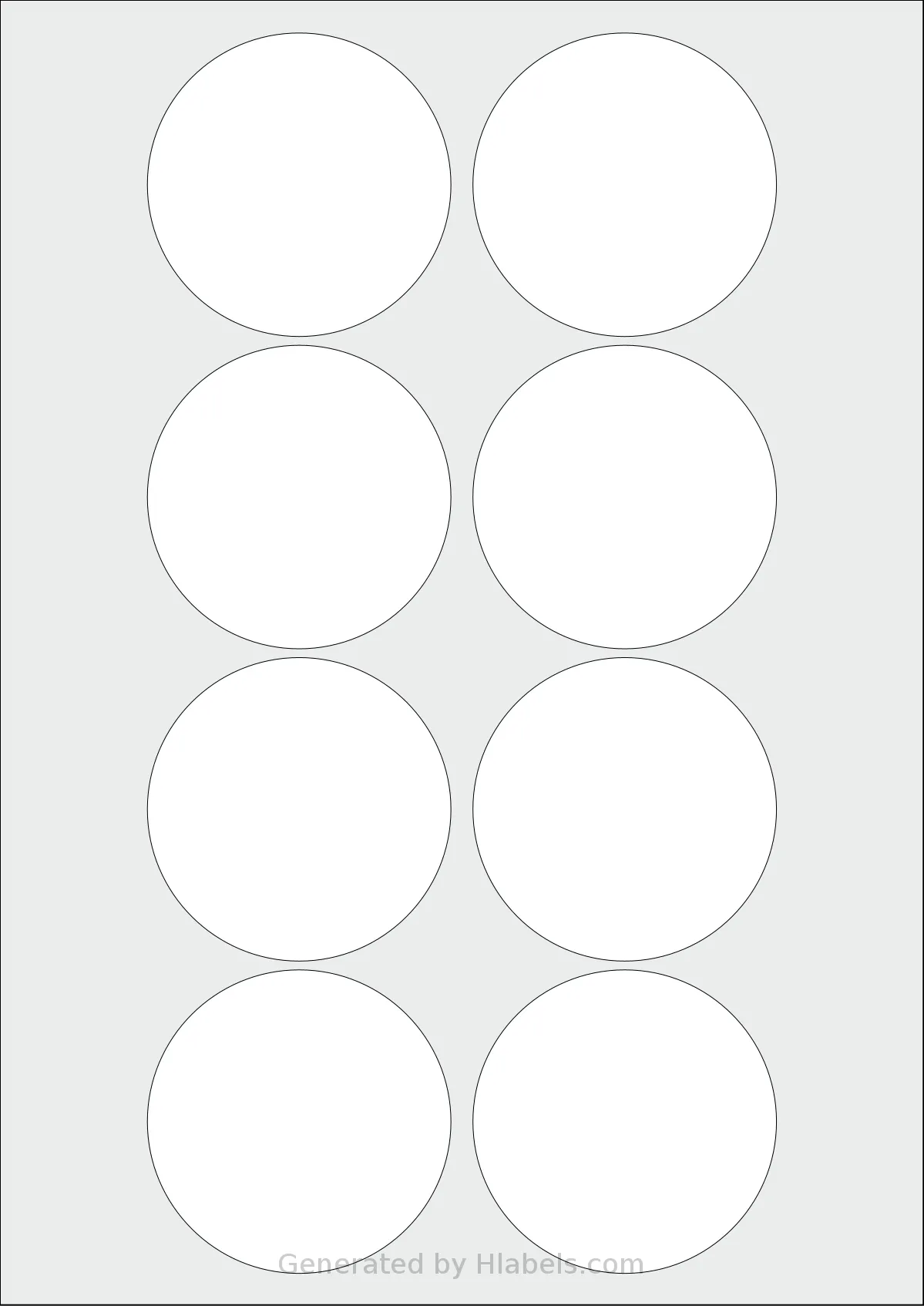 Flexilabels® FC8 template with 8 circle labels per sheet, each 69 millimeter in diameter, on A4-size adhesive blank label sheets.