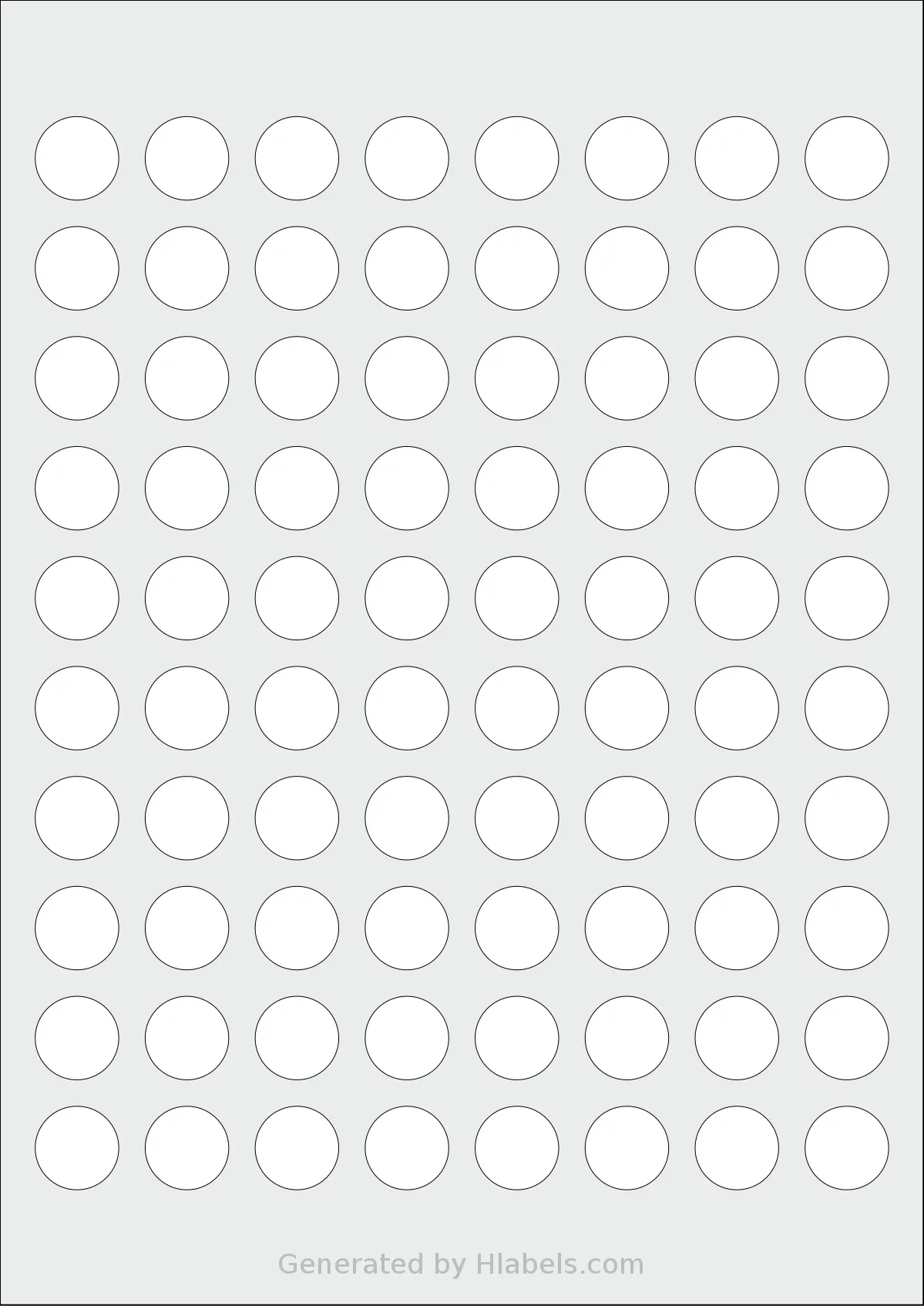 Flexilabels® FC80 template with 80 circle labels per sheet, each 19 millimeter in diameter, on A4-size adhesive blank label sheets.