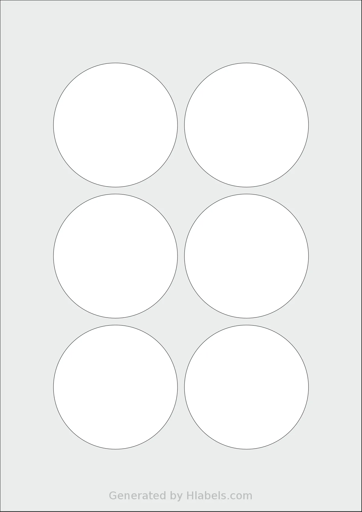 Flexilabels® FCB6 template with 6 circle labels per sheet, each 72 millimeter in diameter, on A4-size adhesive blank label sheets.