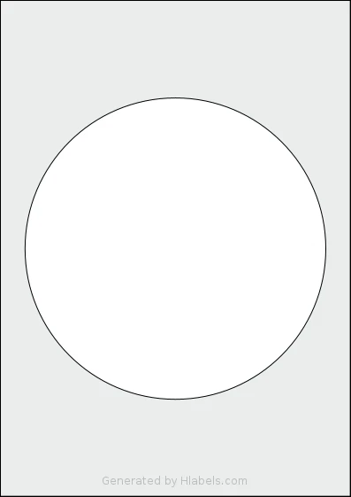 Flexilabels® FCC1 template with 1 circle labels per sheet, each 180 millimeter in diameter, on A4-size adhesive blank label sheets.