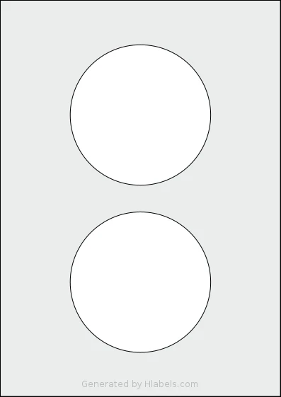 Flexilabels® FCC2 template with 2 circle labels per sheet, each 105 millimeter in diameter, on A4-size adhesive blank label sheets.