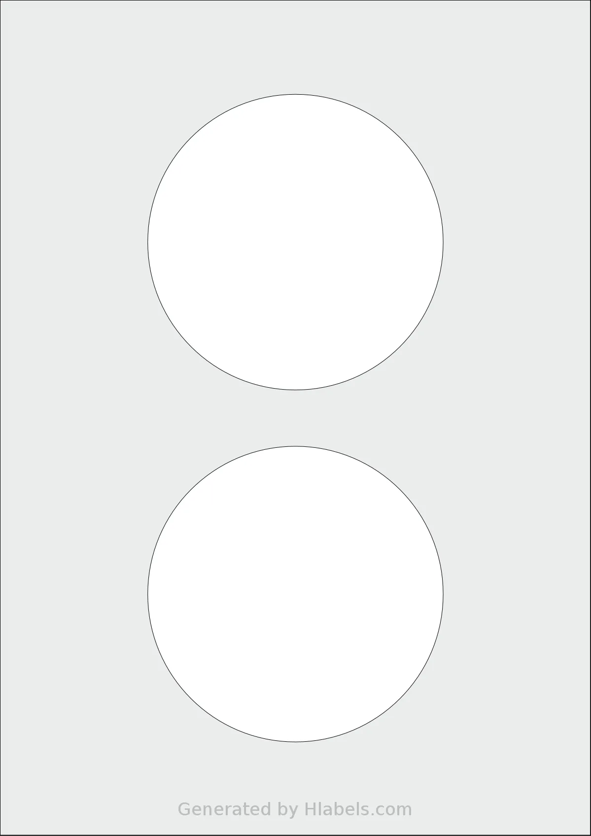 Flexilabels® FCC2 template with 2 circle labels per sheet, each 105 millimeter in diameter, on A4-size adhesive blank label sheets.