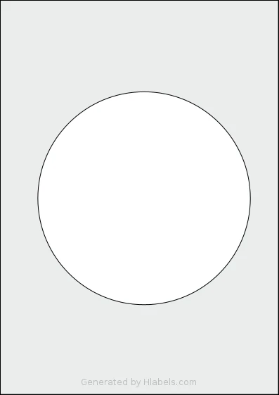 Flexilabels® FCE1 template with 1 circle labels per sheet, each 160 millimeter in diameter, on A4-size adhesive blank label sheets.