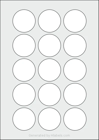 Flexilabels® FCE15 template with 15 circle labels per sheet, each 48 millimeter in diameter, on A4-size adhesive blank label sheets.
