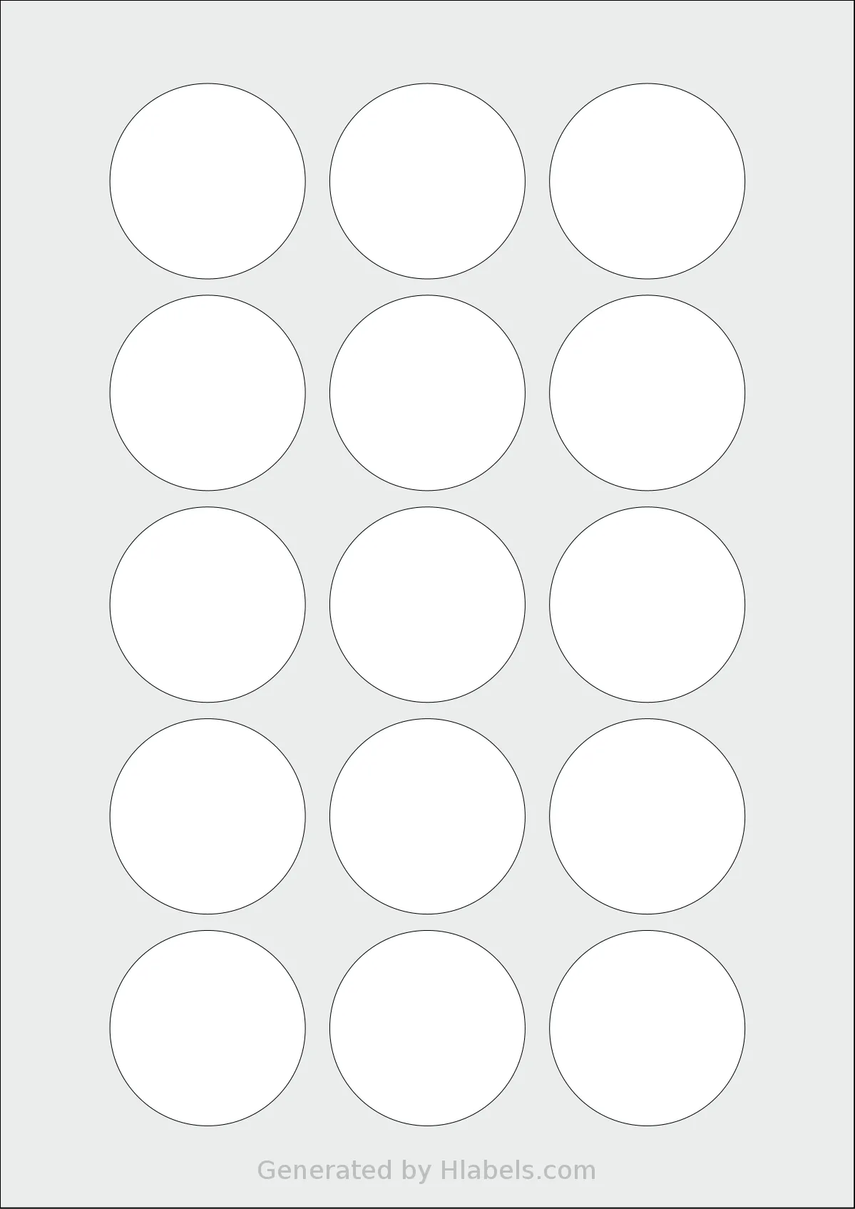 Flexilabels® FCE15 template with 15 circle labels per sheet, each 48 millimeter in diameter, on A4-size adhesive blank label sheets.
