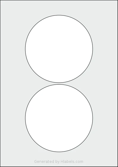 Flexilabels® FCE2 template with 2 circle labels per sheet, each 120 millimeter in diameter, on A4-size adhesive blank label sheets.