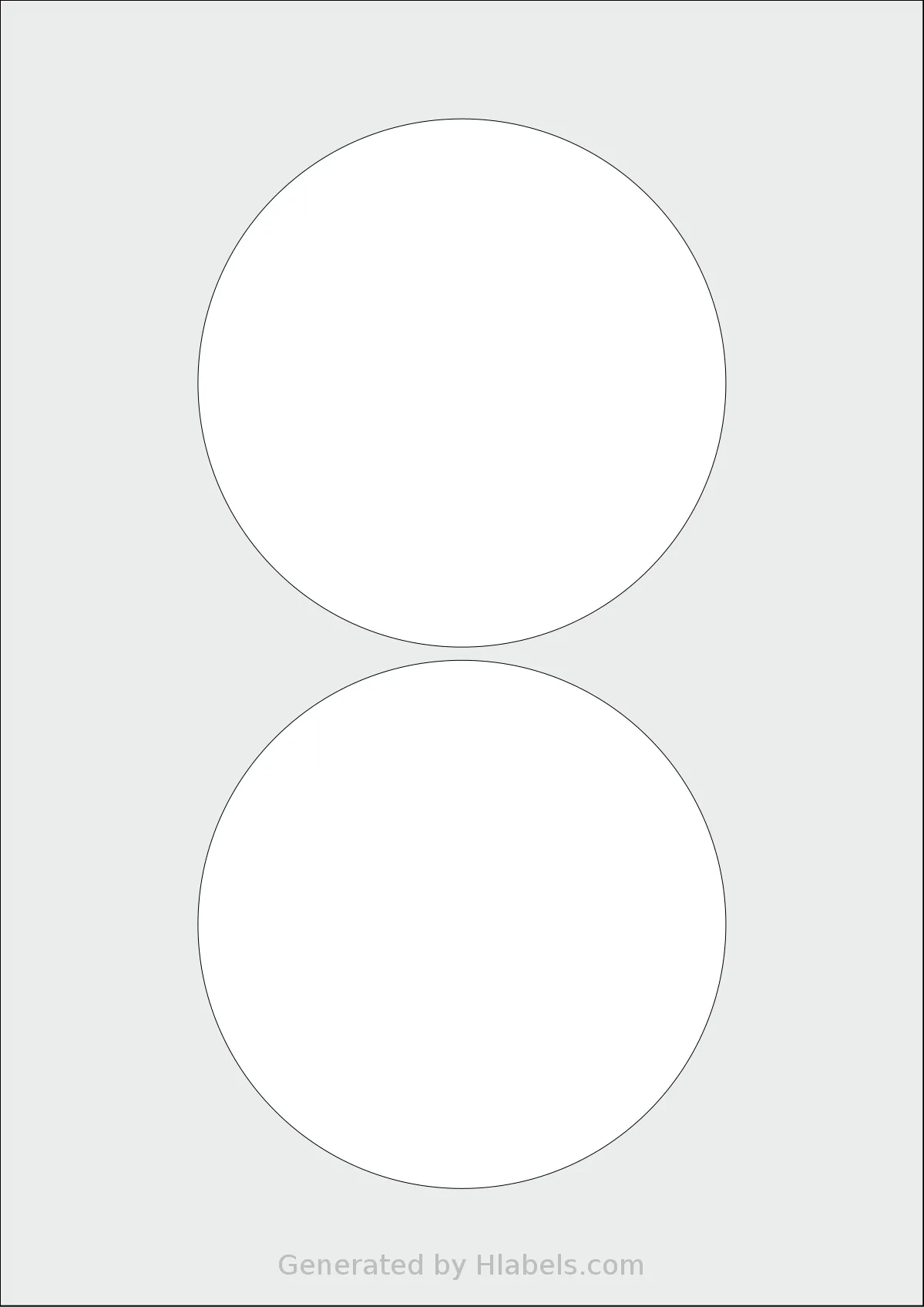 Flexilabels® FCE2 template with 2 circle labels per sheet, each 120 millimeter in diameter, on A4-size adhesive blank label sheets.