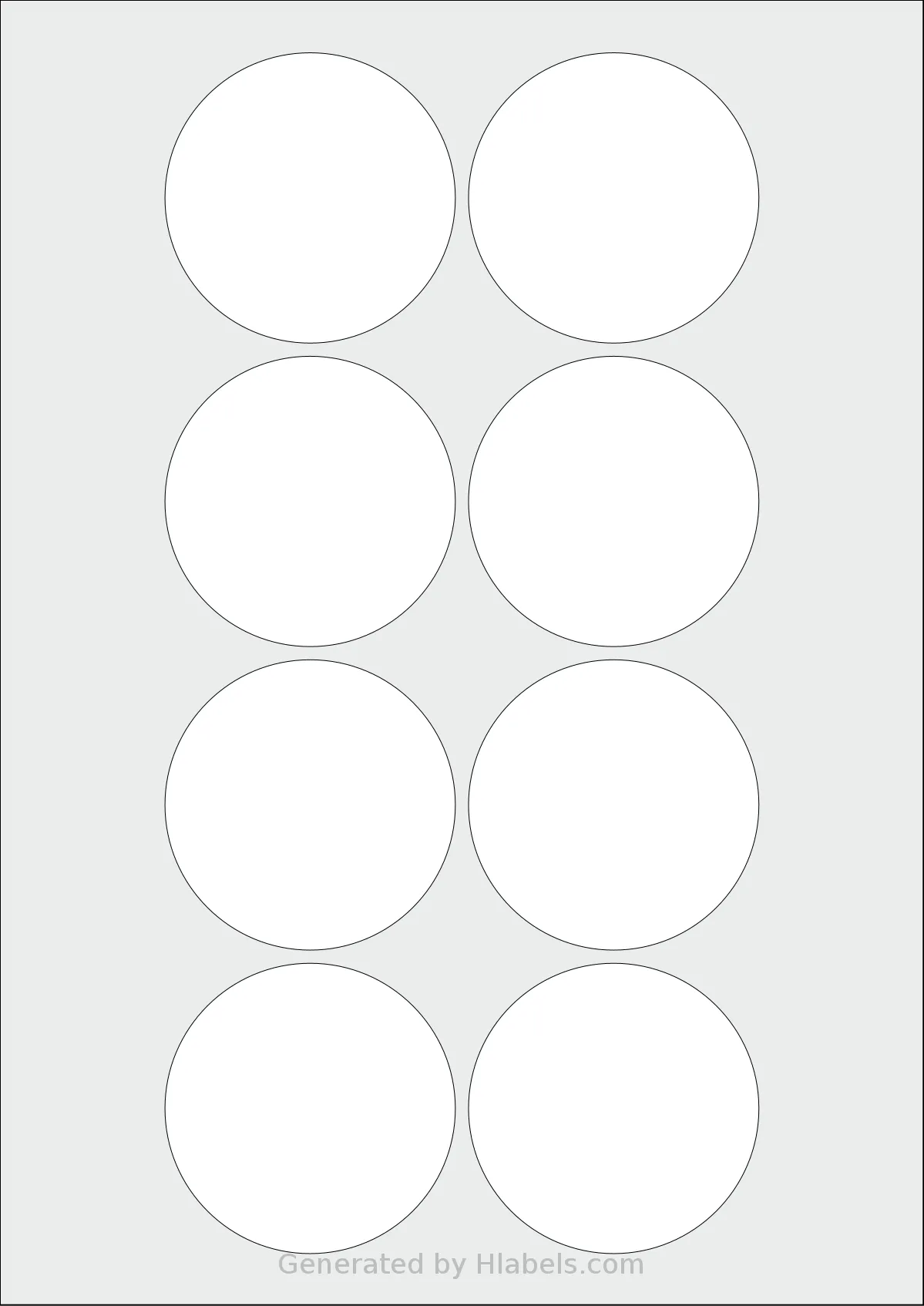 Flexilabels® FCE8 template with 8 circle labels per sheet, each 66 millimeter in diameter, on A4-size adhesive blank label sheets.