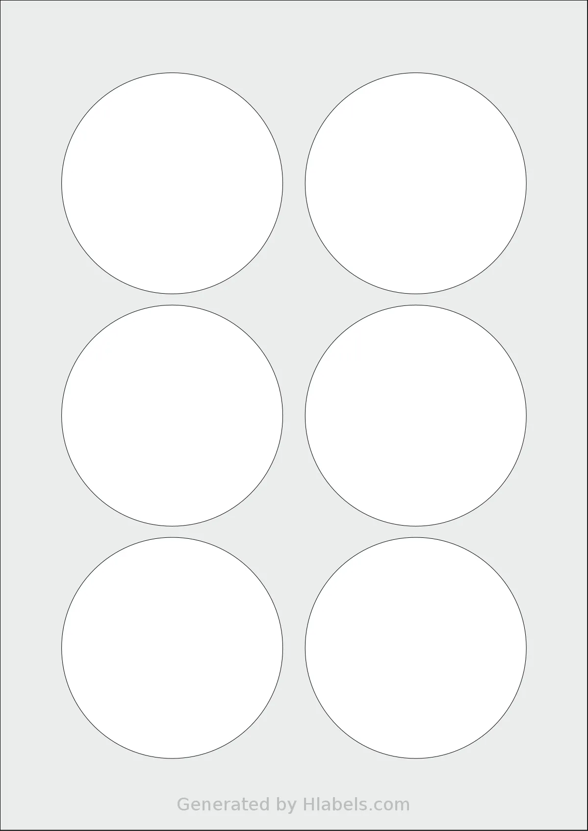 Flexilabels® FCF6 template with 6 circle labels per sheet, each 79 millimeter in diameter, on A4-size adhesive blank label sheets.