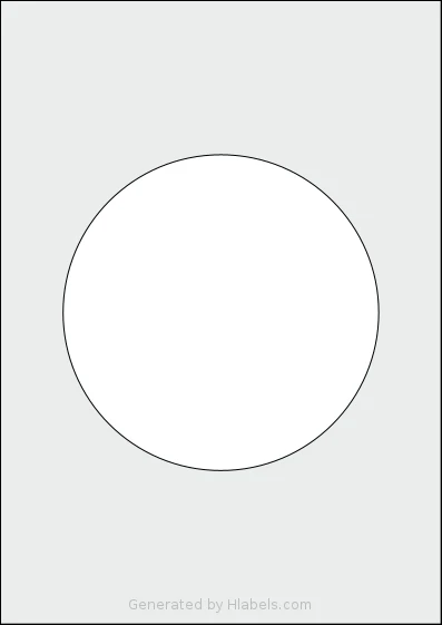 Flexilabels® FCK1 template with 1 circle labels per sheet, each 150 millimeter in diameter, on A4-size adhesive blank label sheets.