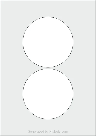 Flexilabels® FCL2 template with 2 circle labels per sheet, each 110 millimeter in diameter, on A4-size adhesive blank label sheets.