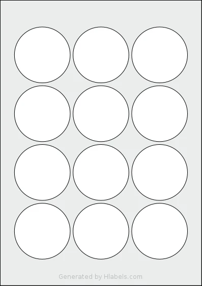Flexilabels® FCN12 template with 12 circle labels per sheet, each 58 millimeter in diameter, on A4-size adhesive blank label sheets.