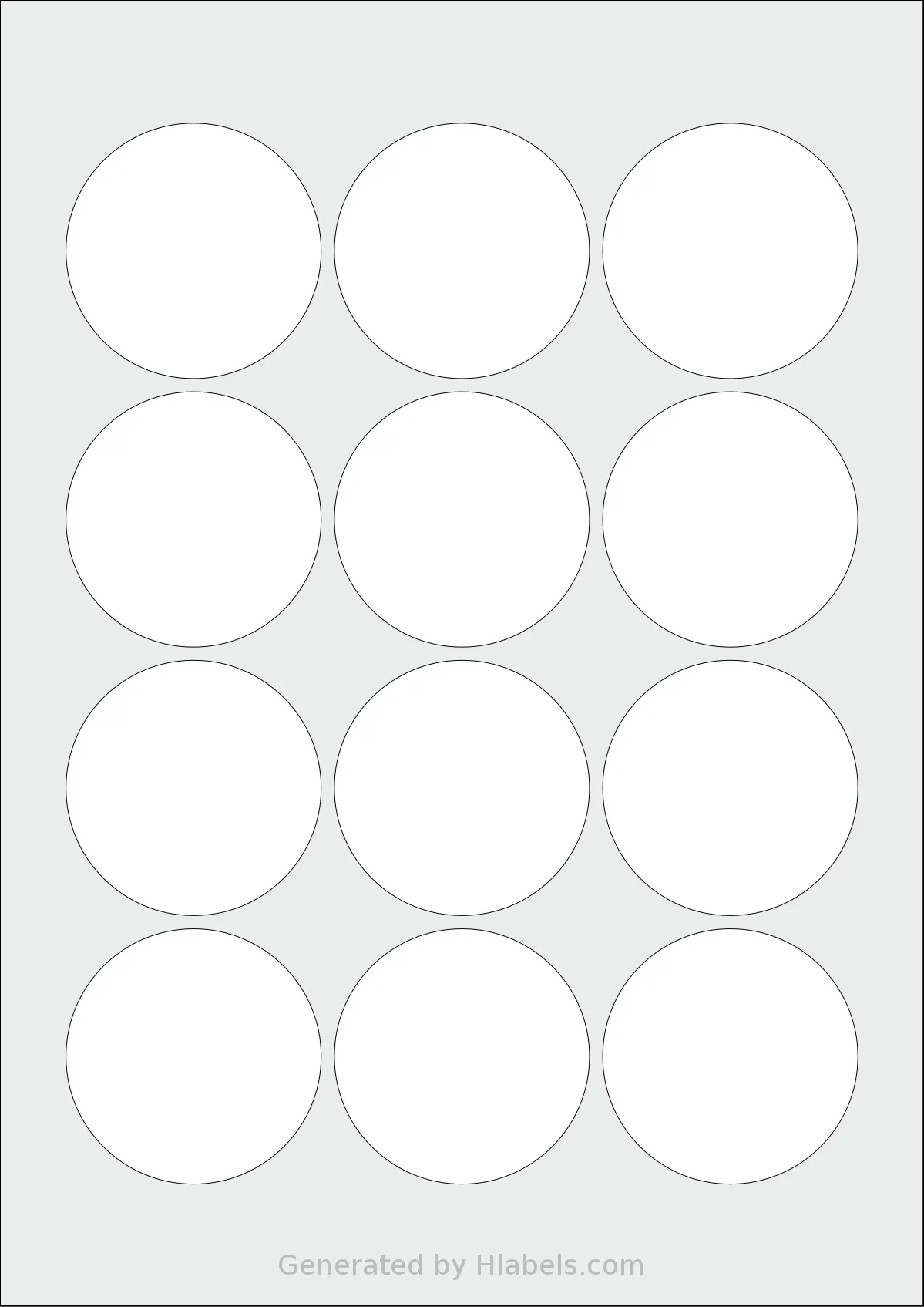 Flexilabels® FCN12 template with 12 circle labels per sheet, each 58 millimeter in diameter, on A4-size adhesive blank label sheets.