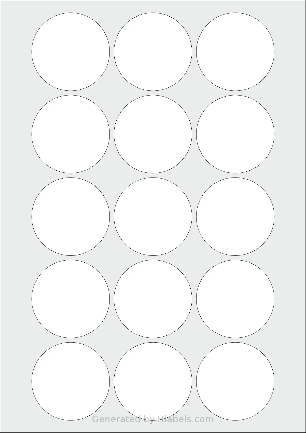 Flexilabels® FCN15 template with 15 circle labels per sheet, each 53.5 millimeter in diameter, on A4-size adhesive blank label sheets.