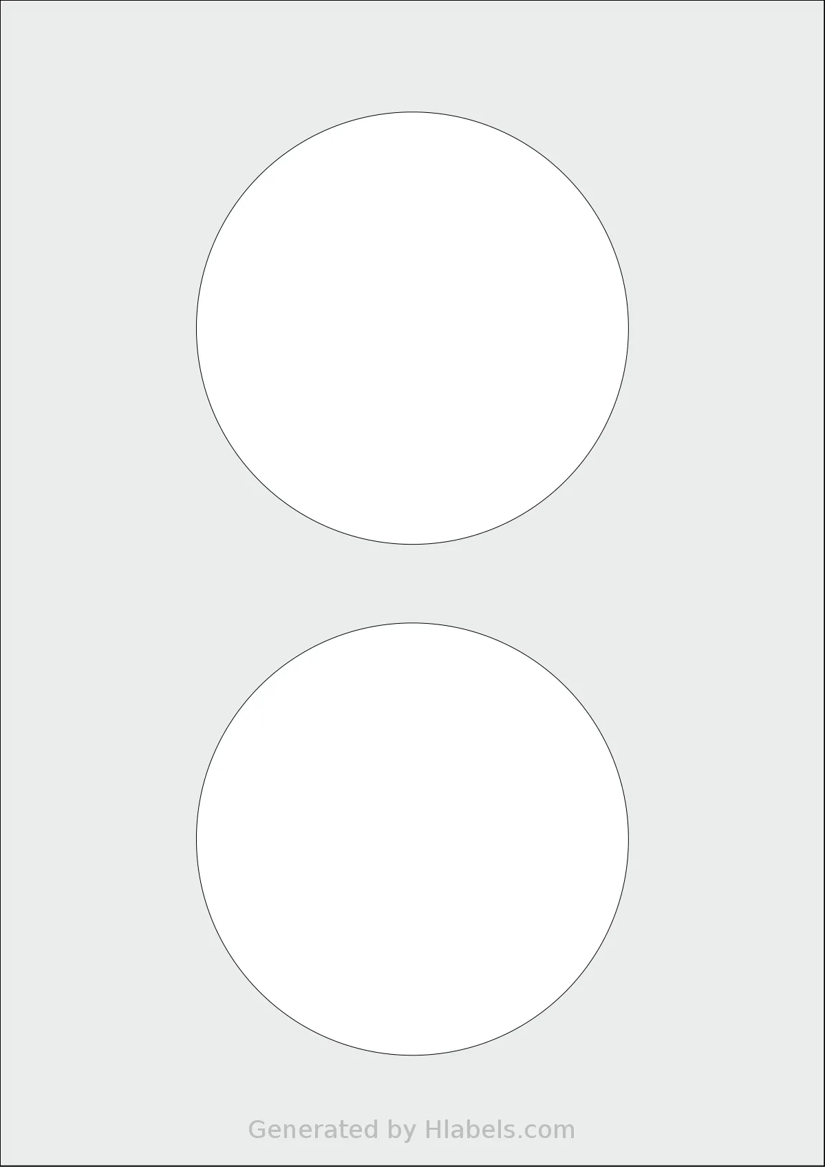 Flexilabels® FCN2 template with 2 circle labels per sheet, each 110 millimeter in diameter, on A4-size adhesive blank label sheets.