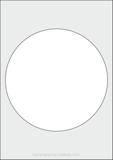Flexilabels® FCP1 template with 1 circle labels per sheet, each 190 millimeter in diameter, on A4-size adhesive blank label sheets.