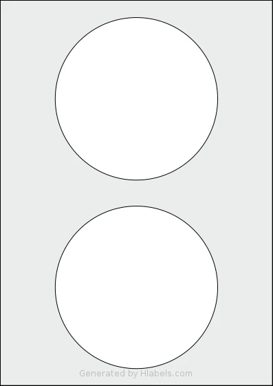 Flexilabels® FCP2 template with 2 circle labels per sheet, each 125 millimeter in diameter, on A4-size adhesive blank label sheets.