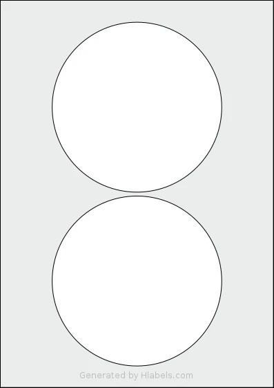 Flexilabels® FCT2 template with 2 circle labels per sheet, each 130 millimeter in diameter, on A4-size adhesive blank label sheets.