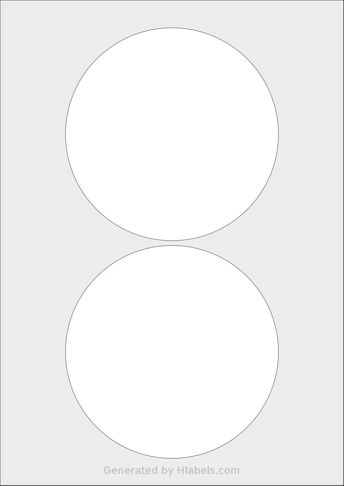 Flexilabels® FCT2 template with 2 circle labels per sheet, each 130 millimeter in diameter, on A4-size adhesive blank label sheets.