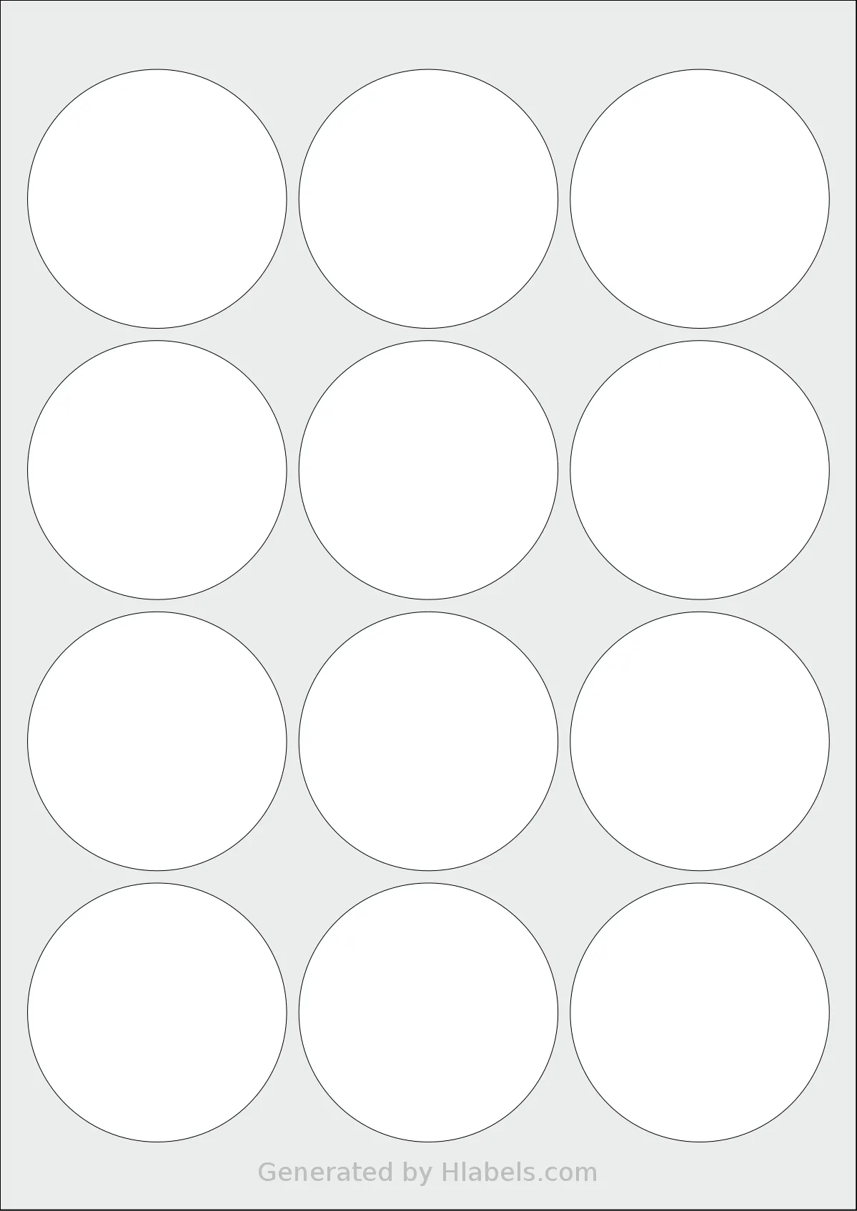 Flexilabels® FCX12 template with 12 circle labels per sheet, each 63.5 millimeter in diameter, on A4-size adhesive blank label sheets.