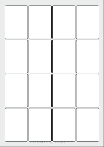 Flexilabels® FD16 template with 16 rectangular 46 x 67 millimeter labels per sheet, on A4-size adhesive blank label sheets.