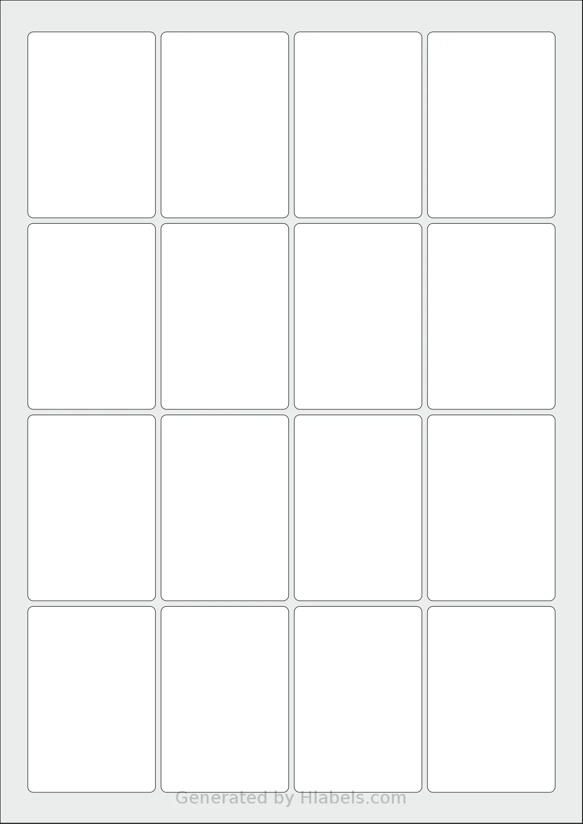 Flexilabels® FD16 template with 16 rectangular 46 x 67 millimeter labels per sheet, on A4-size adhesive blank label sheets.