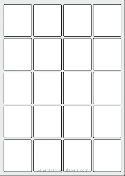 Flexilabels® FD20 template with 20 rectangular 47 x 54 millimeter labels per sheet, on A4-size adhesive blank label sheets.