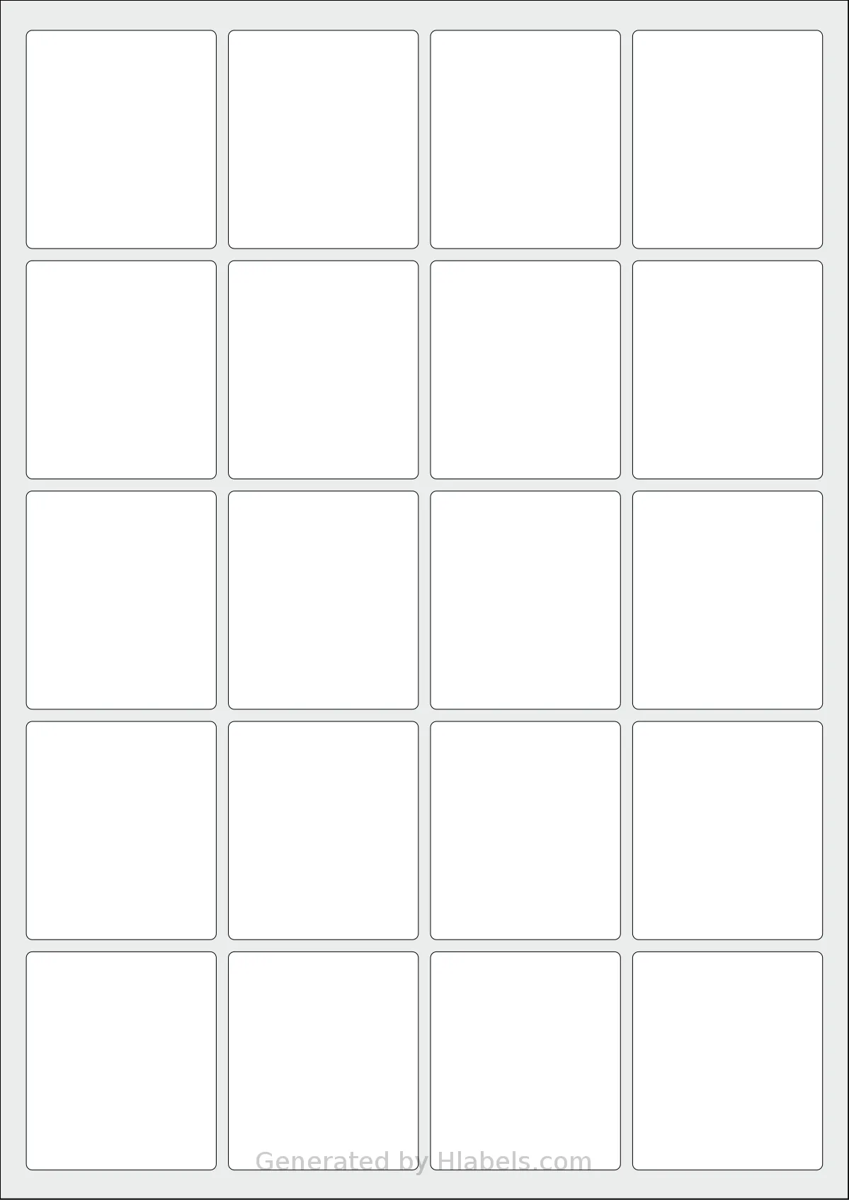 Flexilabels® FD20 template with 20 rectangular 47 x 54 millimeter labels per sheet, on A4-size adhesive blank label sheets.