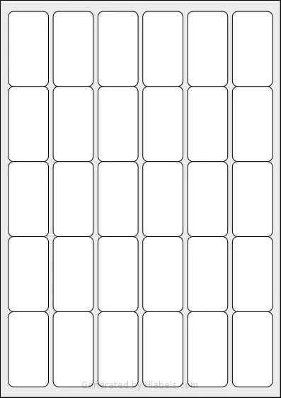 Flexilabels® FD30 template with 30 rectangular 30 x 56 millimeter labels per sheet, on A4-size adhesive blank label sheets.