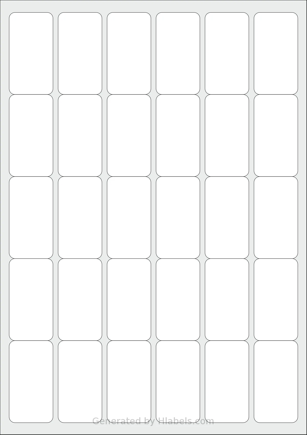 Flexilabels® FD30 template with 30 rectangular 30 x 56 millimeter labels per sheet, on A4-size adhesive blank label sheets.