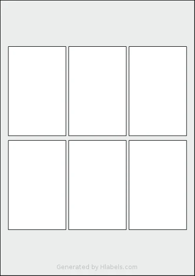 Flexilabels® FD6 template with 6 rectangular 62 x 96 millimeter labels per sheet, on A4-size adhesive blank label sheets.