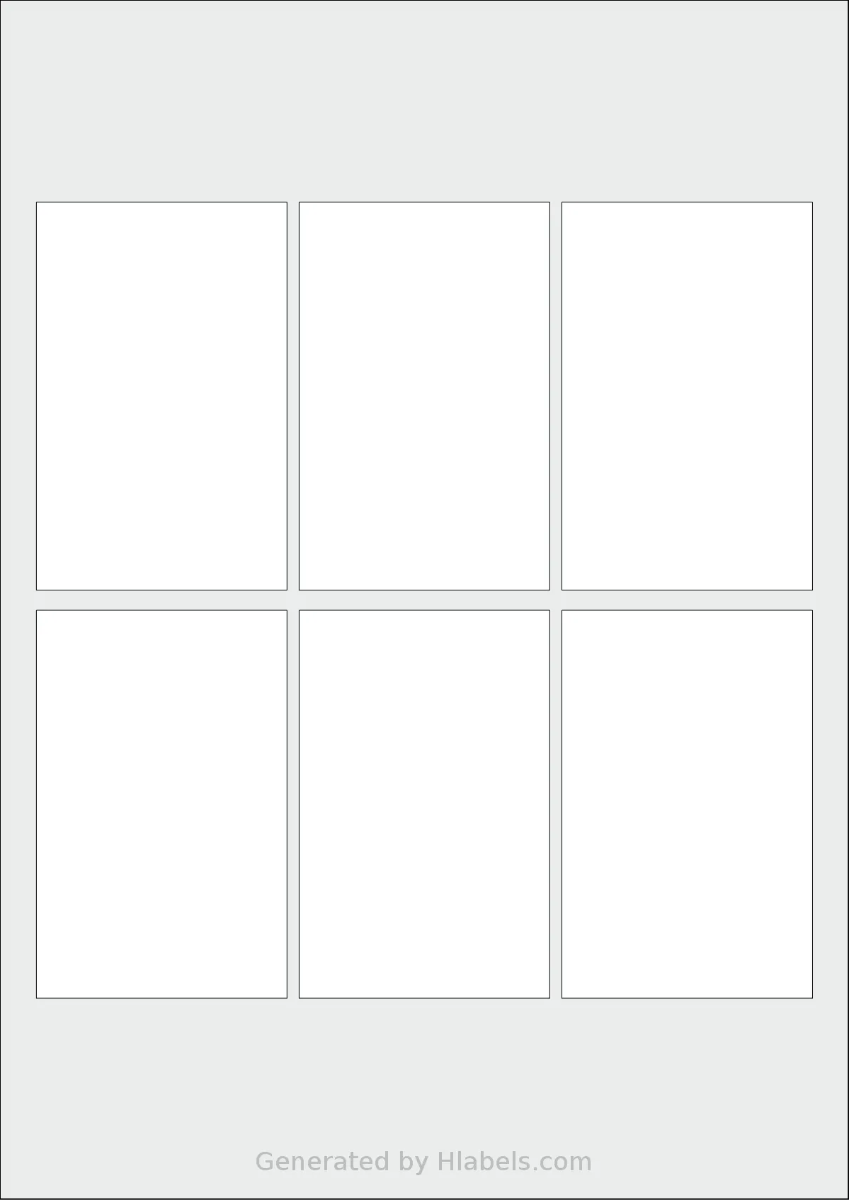 Flexilabels® FD6 template with 6 rectangular 62 x 96 millimeter labels per sheet, on A4-size adhesive blank label sheets.