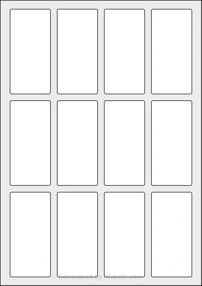 Flexilabels® FE12 template with 12 rectangular 42 x 88 millimeter labels per sheet, on A4-size adhesive blank label sheets.