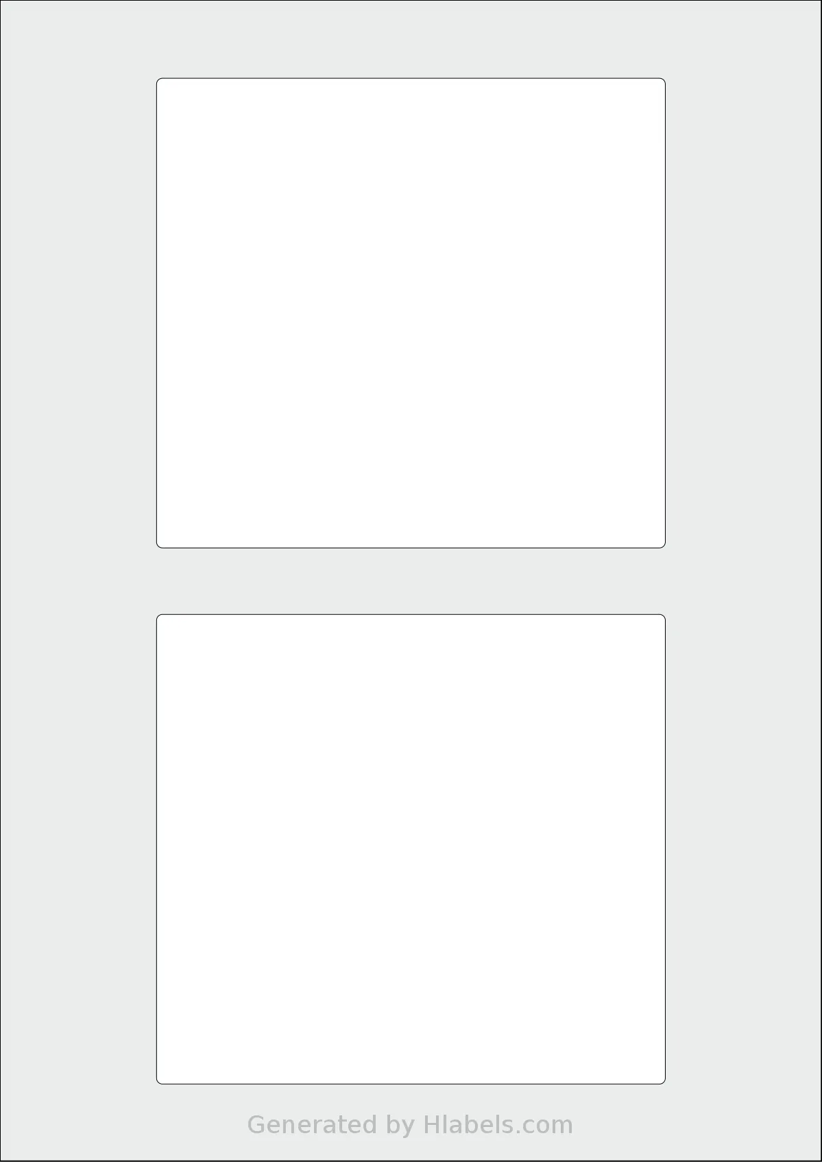 Flexilabels® FE2 template with 2 rectangular 130 x 120 millimeter labels per sheet, on A4-size adhesive blank label sheets.