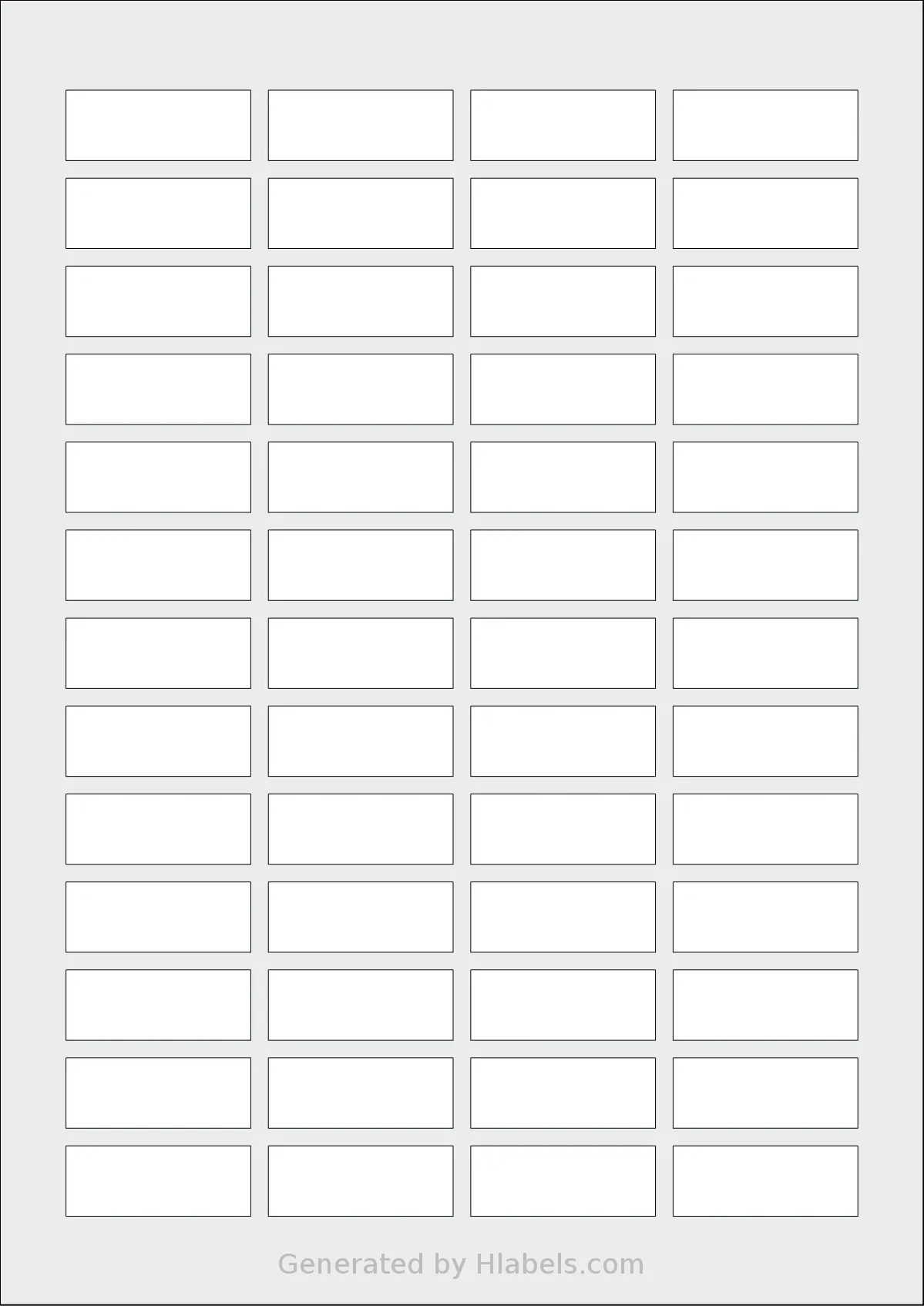 Flexilabels® FE52 template with 52 rectangular 42 x 16 millimeter labels per sheet, on A4-size adhesive blank label sheets.