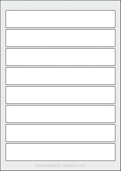 Flexilabels® FE8 template with 8 rectangular 190 x 30 millimeter labels per sheet, on A4-size adhesive blank label sheets.
