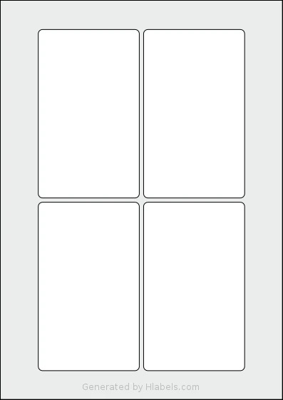 Flexilabels® FGH4 template with 4 rectangular 75 x 125 millimeter labels per sheet, on A4-size adhesive blank label sheets.