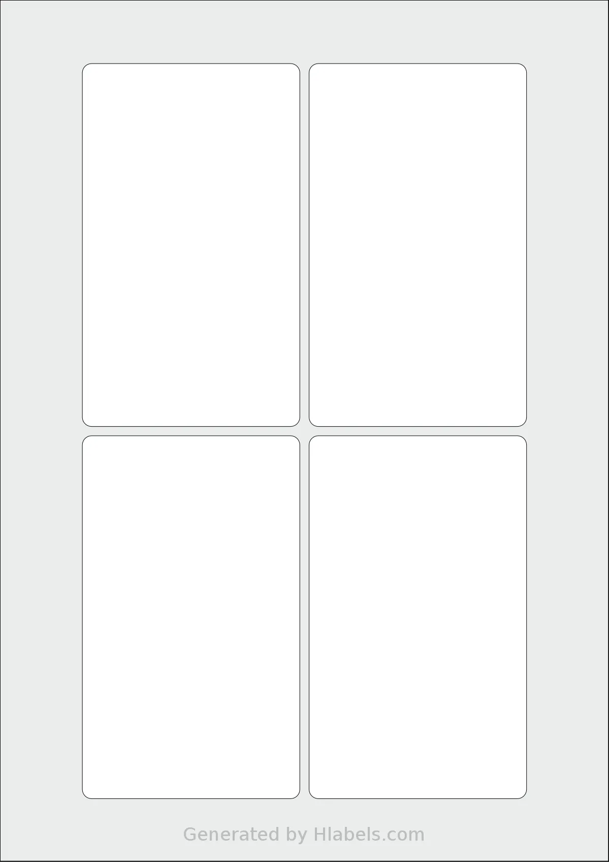 Flexilabels® FGH4 template with 4 rectangular 75 x 125 millimeter labels per sheet, on A4-size adhesive blank label sheets.