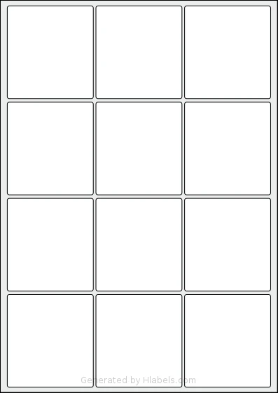 Flexilabels® FH12 template with 12 rectangular 65 x 70 millimeter labels per sheet, on A4-size adhesive blank label sheets.