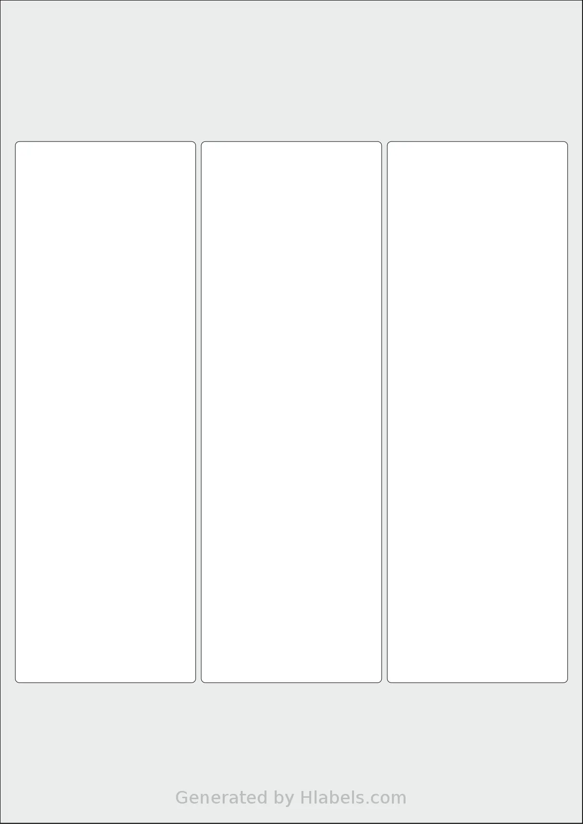 Flexilabels® FH3 template with 3 rectangular 65 x 195 millimeter labels per sheet, on A4-size adhesive blank label sheets.