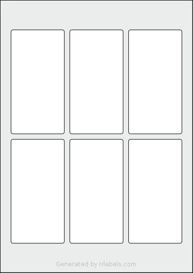 Flexilabels® FH6 template with 6 rectangular 58 x 113 millimeter labels per sheet, on A4-size adhesive blank label sheets.