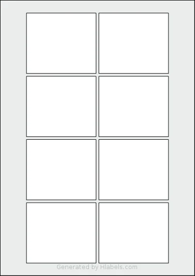 Flexilabels® FH8 template with 8 rectangular 75 x 65 millimeter labels per sheet, on A4-size adhesive blank label sheets.