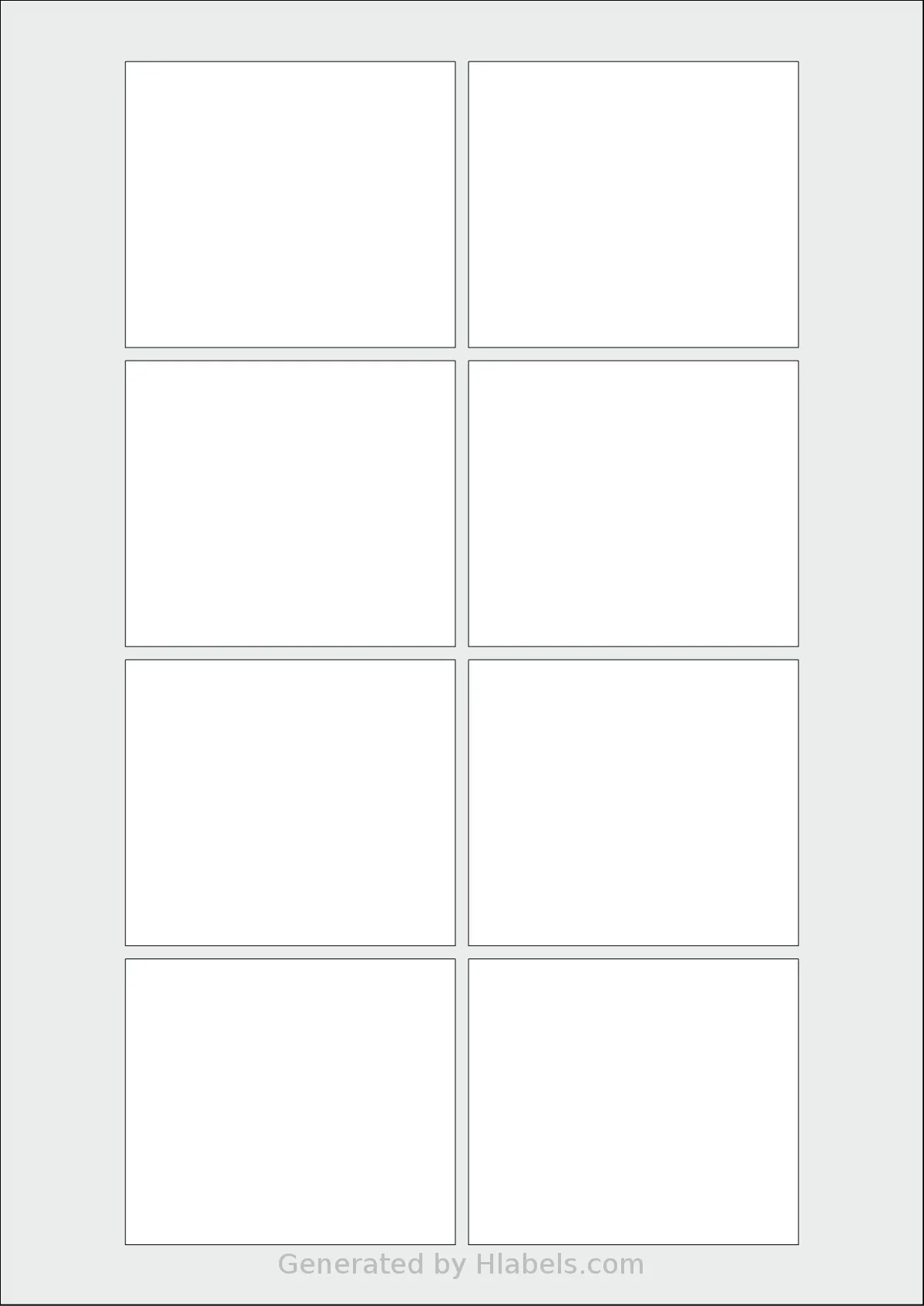 Flexilabels® FH8 template with 8 rectangular 75 x 65 millimeter labels per sheet, on A4-size adhesive blank label sheets.