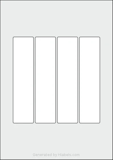 Flexilabels® FHN4 template with 4 rectangular 38.1 x 160 millimeter labels per sheet, on A4-size adhesive blank label sheets.