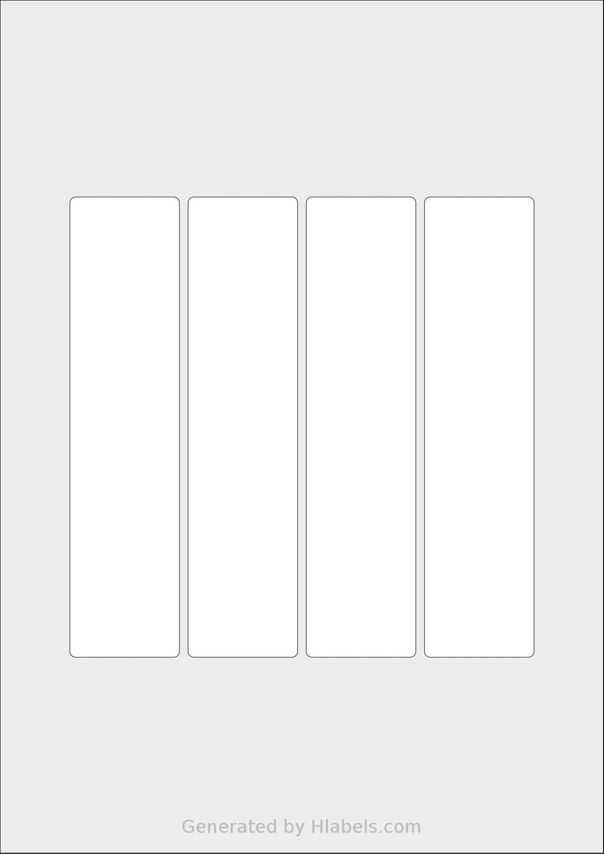 Flexilabels® FHN4 template with 4 rectangular 38.1 x 160 millimeter labels per sheet, on A4-size adhesive blank label sheets.